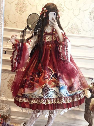 Robe Lolita OP classique rouge manches longues arcs Polyester Lolita pull jupe ensemble de cape - Milanoo - Modalova
