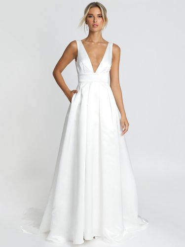 Robe de marie simple blanche tissu satin robe de marie sans manches sans manches sans dos sans dos - Milanoo - Modalova