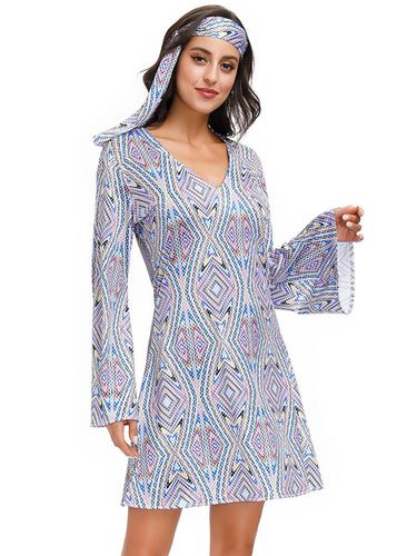 Costumes rtro bleu ciel clair imprim floral robe droite en polyester couvre-chef Costume Marie-Antoinette Hippies robe de bal de soire - Milanoo - Modalova