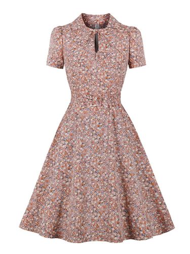 Robe rtro des annes 1950 col en V manches courtes longueur genou imprim fleuri Rockabilly robe - Milanoo - Modalova
