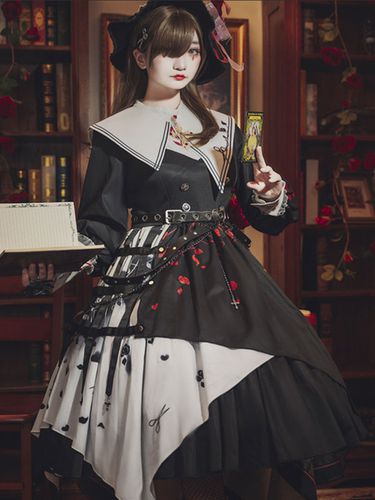 Robes Lolita Gothiques Dtails Mtalliques Imprim Floral Noir Noir - Milanoo - Modalova