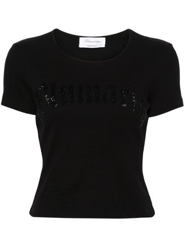 Logo Ribbed Cotton Cropped T-Shirt - Blumarine - Modalova