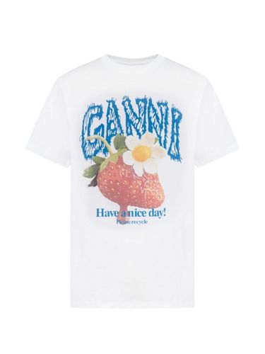 GANNI Printed Cotton T-Shirt - GANNI - Modalova