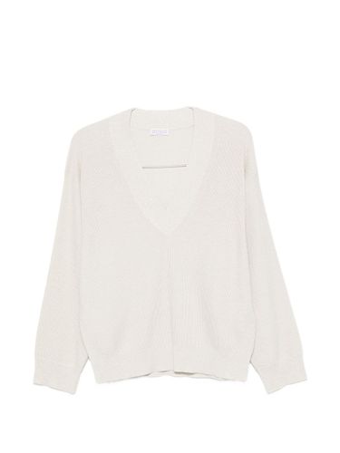 Cotton V-Necked Sweater - Brunello Cucinelli - Modalova