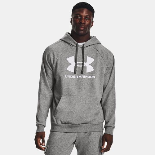 Sweat à capuche Rival Fleece Logo Castlerock Light Heather / Blanc S - Under Armour - Modalova