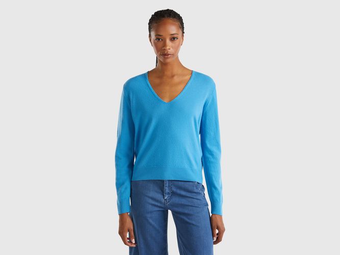 Benetton, Maglione Azzurro Con Scollo A V In Pura Lana Merino, taglia XL, Azzurro, Donna - United Colors of Benetton - Modalova