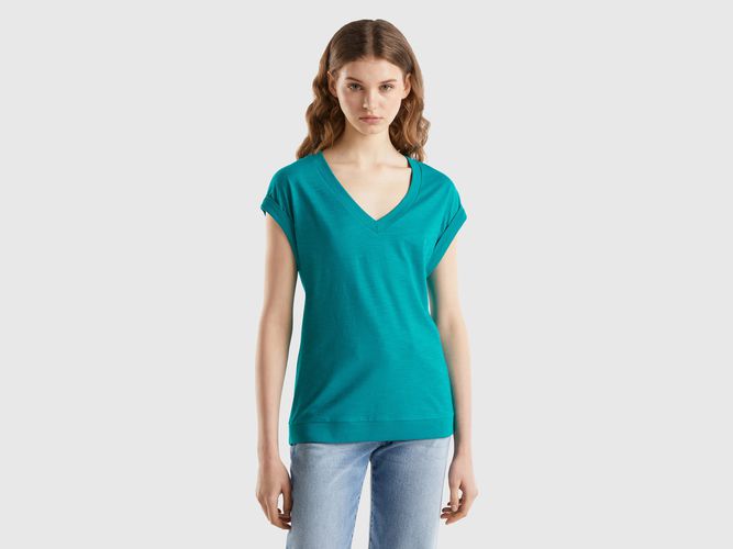 Benetton, T-shirt Con Scollo A V, taglia XL, Verde Ottanio, Donna - United Colors of Benetton - Modalova