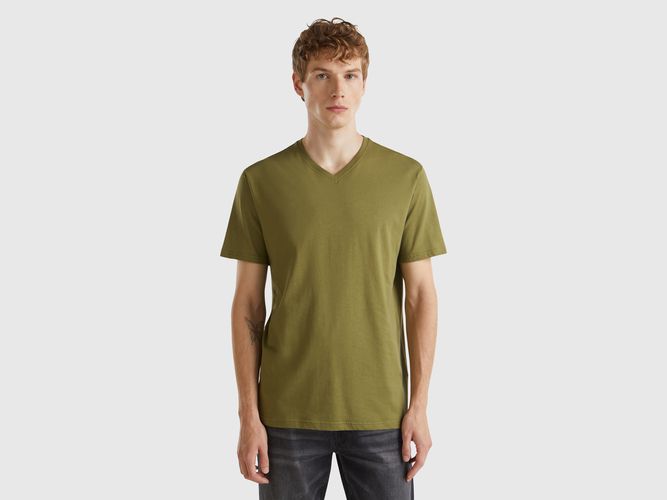 Benetton, T-shirt In Cotone A Fibra Lunga, taglia S, Verde Militare, Uomo - United Colors of Benetton - Modalova