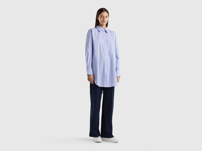 Benetton, Camicia Lunga A Righe Comfort Fit, taglia XL, Blu Chiaro, Donna - United Colors of Benetton - Modalova