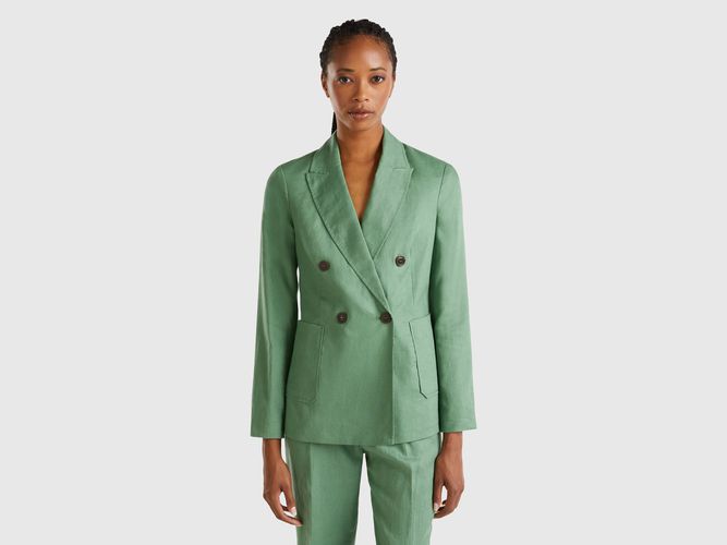 Benetton, Blazer Doppiopetto In Puro Lino, taglia, Verde, Donna - United Colors of Benetton - Modalova