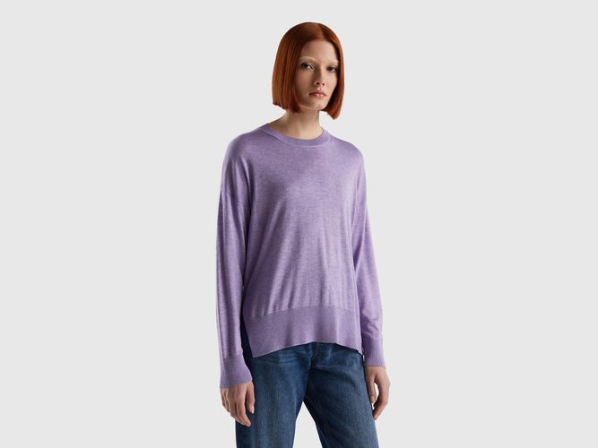 Benetton, Maglia Con Spacchi In Misto Viscosa, taglia XL, Lilla, Donna - United Colors of Benetton - Modalova