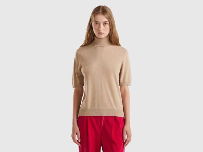 Benetton, Dolcevita Cammello A Manica Corta In Misto Cashmere, taglia S, , Donna - United Colors of Benetton - Modalova