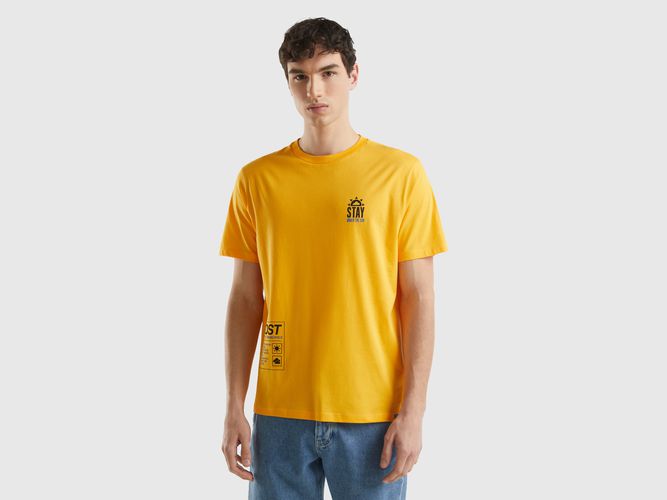 Benetton, T-shirt Con Stampa In Cotone Bio, taglia S, Senape, Uomo - United Colors of Benetton - Modalova