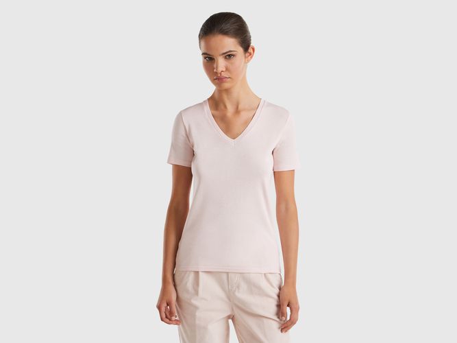 Benetton, T-shirt In Puro Cotone Con Scollo A V, taglia XXS, Rosa Pastello, Donna - United Colors of Benetton - Modalova