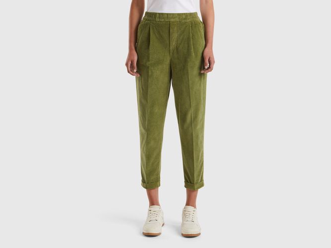 Benetton, Chino In Velluto Con Vita Elasticizzata, taglia XS, Verde Militare, Donna - United Colors of Benetton - Modalova