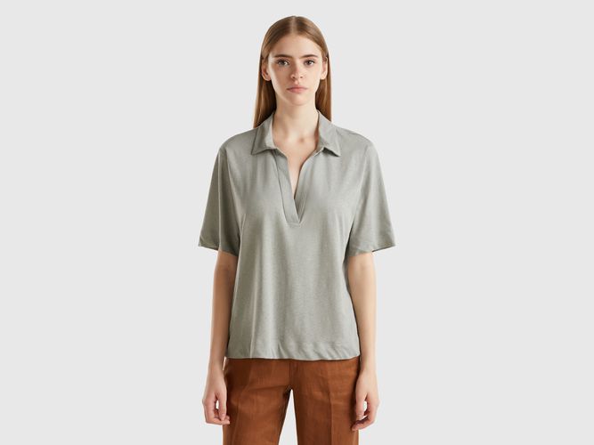 Benetton, Polo In Misto Cotone E Lino, taglia L, Grigio, Donna - United Colors of Benetton - Modalova