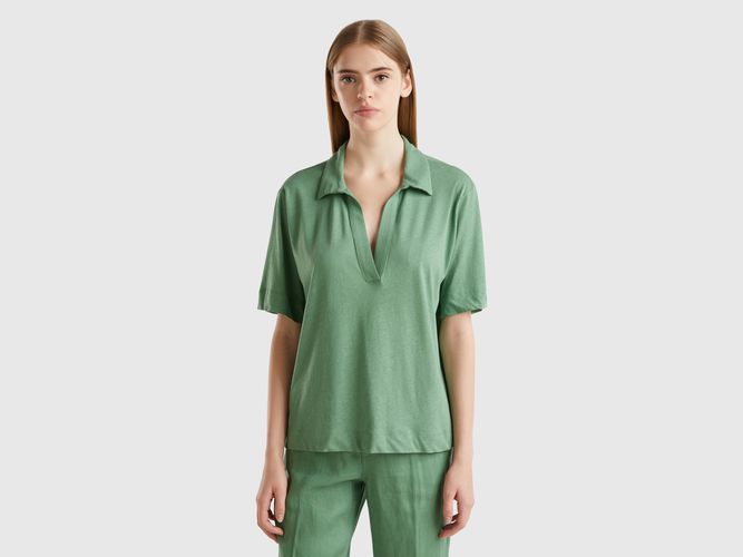 Benetton, Polo In Misto Cotone E Lino, taglia XL, Verde, Donna - United Colors of Benetton - Modalova