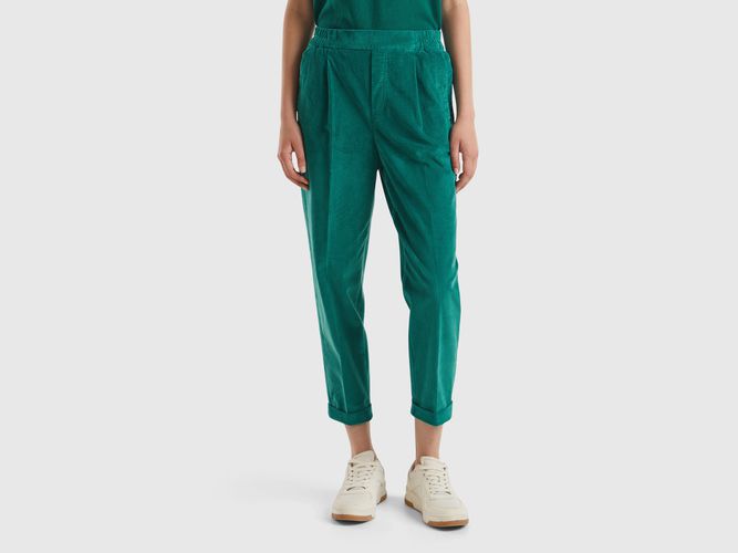 Benetton, Chino In Velluto Con Vita Elasticizzata, taglia L, Verde Scuro, Donna - United Colors of Benetton - Modalova