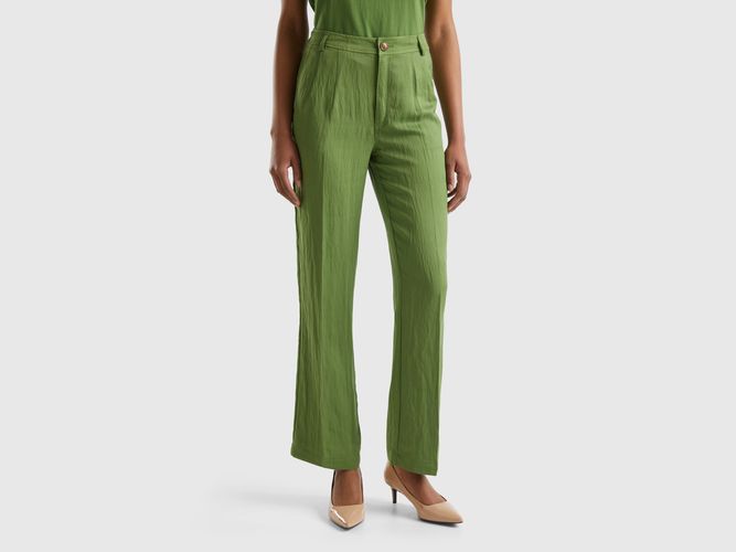 Benetton, Pantaloni In Misto Viscosa Sostenibile, taglia, Verde Militare, Donna - United Colors of Benetton - Modalova