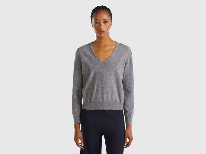 Benetton, Maglione Grigio Scuro Con Scollo A V In Pura Lana Merino, taglia L, Grigio Scuro, Donna - United Colors of Benetton - Modalova