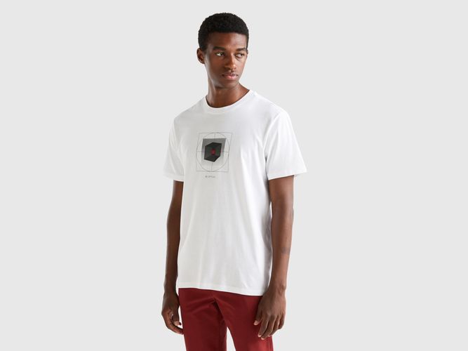 Benetton, T-shirt Con Stampa 100% Cotone, taglia XXXL, Bianco, Uomo - United Colors of Benetton - Modalova
