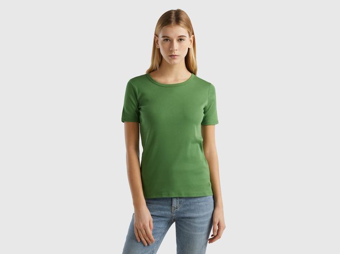 Benetton, T-shirt In Cotone A Fibra Lunga, taglia L, Verde Militare, Donna - United Colors of Benetton - Modalova