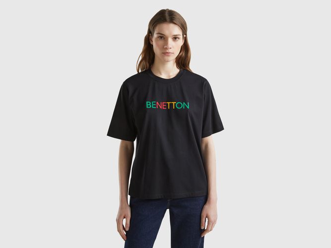 Benetton, T-shirt Con Stampa Logo, taglia L, Nero, Donna - United Colors of Benetton - Modalova