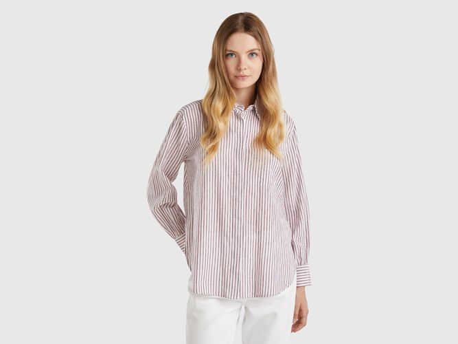 Benetton, Camicia A Righe In Misto Lino, taglia S, Bordeaux, Donna - United Colors of Benetton - Modalova