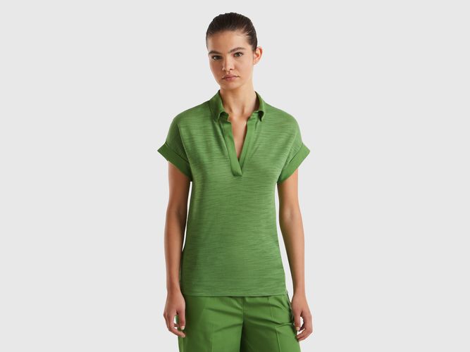 Benetton, T-shirt Leggera Stile Polo, taglia L, Verde Militare, Donna - United Colors of Benetton - Modalova