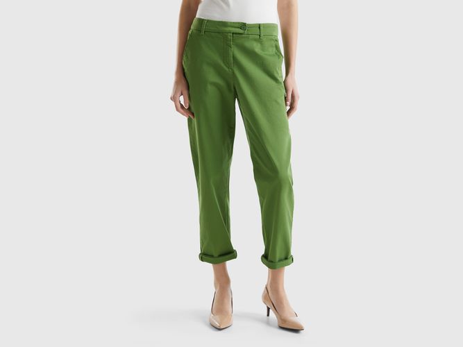 Benetton, Pantaloni Chino In Cotone Stretch, taglia, Verde Militare, Donna - United Colors of Benetton - Modalova