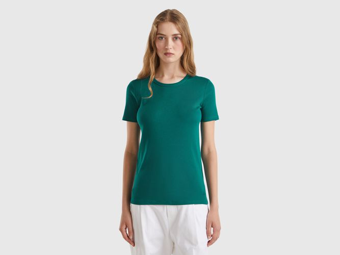 Benetton, T-shirt In Cotone A Fibra Lunga, taglia XS, Verde Scuro, Donna - United Colors of Benetton - Modalova