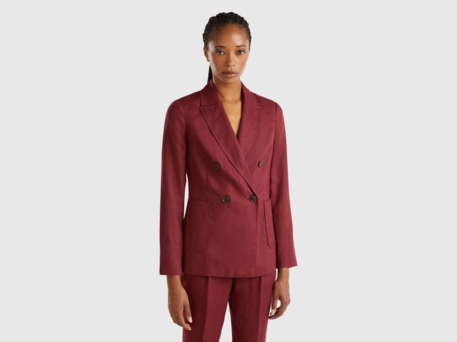 Benetton, Blazer Doppiopetto In Puro Lino, taglia, Bordeaux, Donna - United Colors of Benetton - Modalova