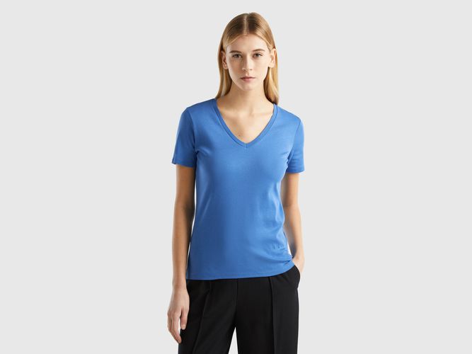 Benetton, T-shirt In Puro Cotone Con Scollo A V, taglia XL, Blu, Donna - United Colors of Benetton - Modalova