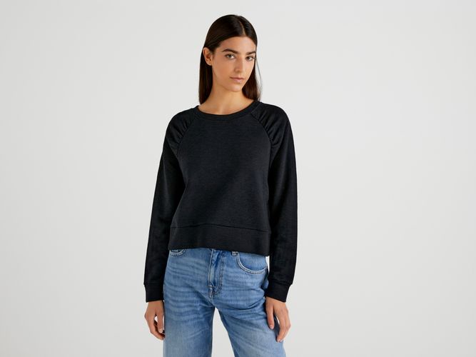 Benetton, Felpa Corta Con Ampio Girocollo, taglia L, Nero, Donna - United Colors of Benetton - Modalova