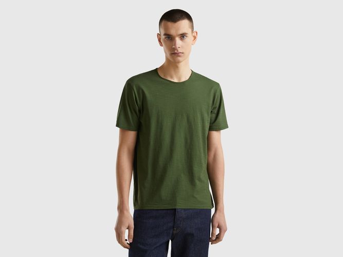 Benetton, T-shirt Verde Oliva In Cotone Fiammato, taglia L, , Uomo - United Colors of Benetton - Modalova