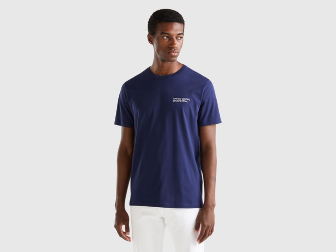 Benetton, T-shirt Blu Scuro In Cotone Bio Con Stampa Logo, taglia S, Blu Scuro, Uomo - United Colors of Benetton - Modalova