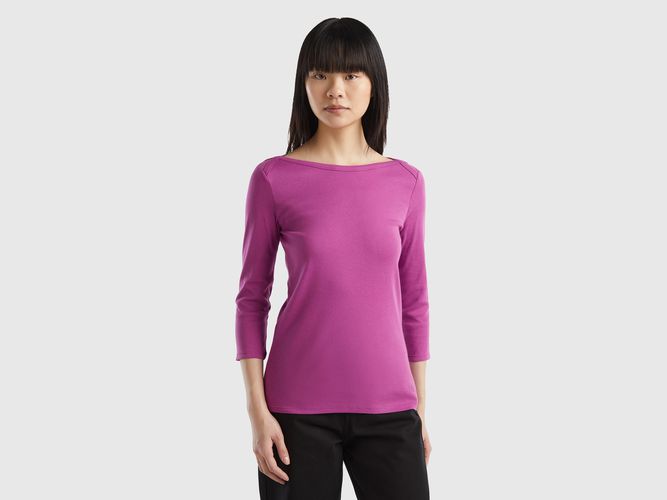 Benetton, T-shirt Con Scollo A Barchetta 100% Cotone, taglia S, Viola, Donna - United Colors of Benetton - Modalova