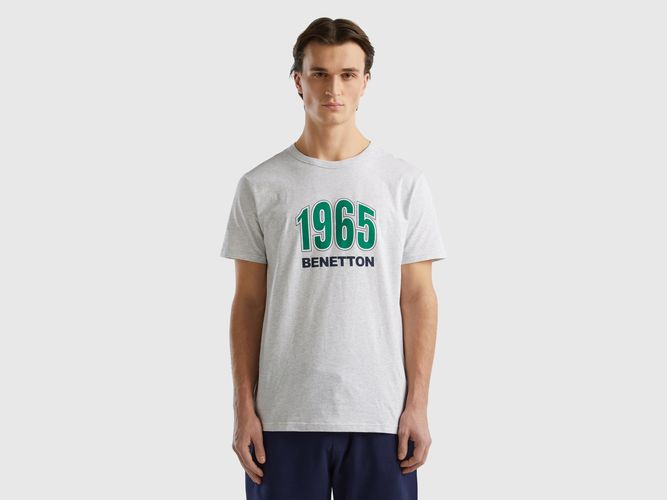 Benetton, T-shirt Grigio Chiaro In Cotone Bio Con Stampa Logo, taglia L, Grigio Chiaro, Uomo - United Colors of Benetton - Modalova