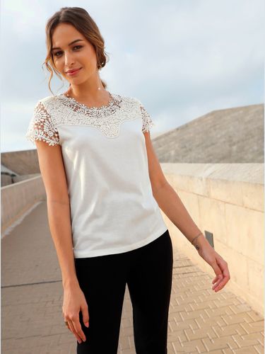 T-shirt mélange coton-modal haut et mancherons en broderie anglaise - Fair Lady - Modalova