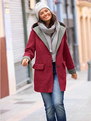 Manteau imitation laine poches plaquées à rabat avec capuche - Collection L - Modalova