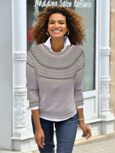 Pull au motif norvégien en jacquard col rond avec bordure ondulée - Witt - Modalova