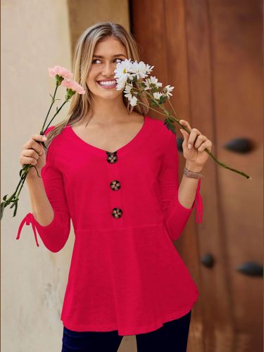 T-shirt printanier bas évasé à gros boutons - Helline - Modalova