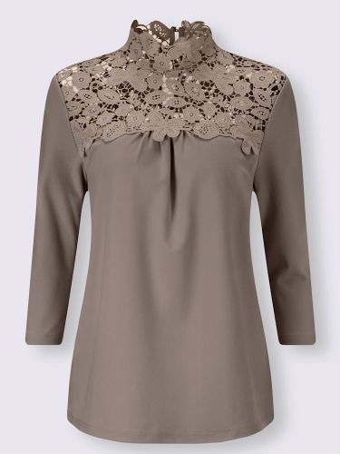 T-shirt col montant orné dentelle florale brodée - Alessa W. - Modalova