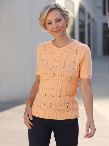 Pull à manches courtes motif tricoté avec partie ajourée devant - Witt - Modalova