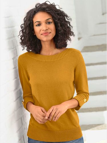 Pull manches 3/4 revers boutonnés - Collection L - Modalova