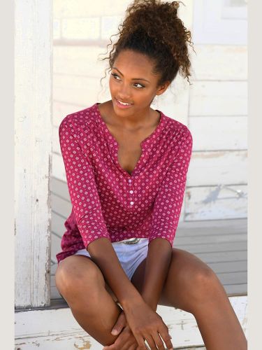 T-shirt patte de boutonnage avec boutons légèrement brillants - LASCANA - Modalova