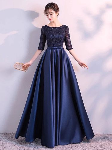 Robe de soirée longue marine marine Robe de soirée longue en dentelle Robe de soirée - milanoo.com - Modalova