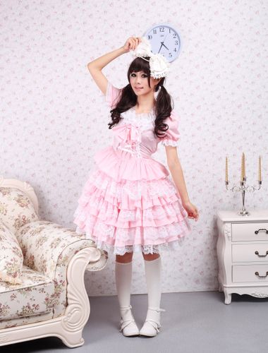 Robe lolita en coton de col carré avec dentelle Déguisements Halloween - milanoo.com - Modalova