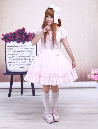 Robe de lolita cosplay Manches Courtes Dentelle Coton Rose Déguisements Halloween - milanoo.com - Modalova