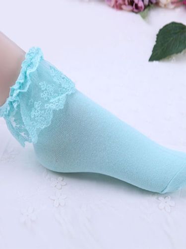 Chaussettes lolita coupe dentelle coton mixte pur bleu Déguisements Halloween - milanoo.com - Modalova